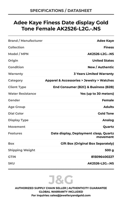 Adee Kaye Finess Date display Gold Tone Female AK2526-L2G.-.NS - Specifications