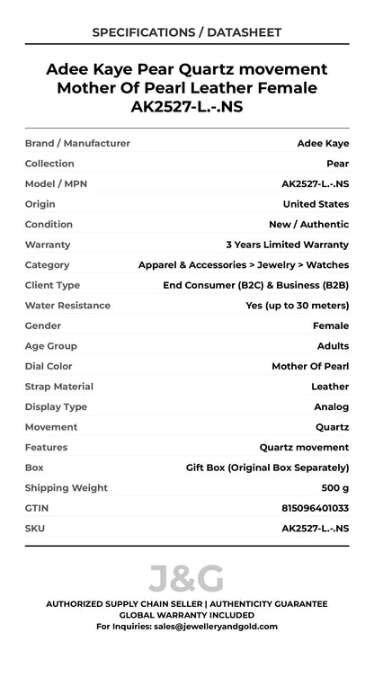 Adee Kaye Pear Quartz movement Mother Of Pearl Leather Female AK2527-L.-.NS - Specifications