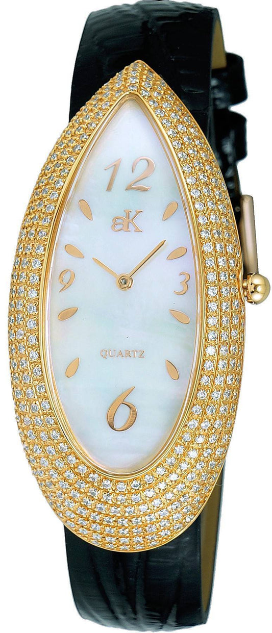 Adee Kaye Pear Quartz movement Mother Of Pearl Leather Female AK2527-LG.-.NS. A brand-new Adee Kaye Pear watch featuring a Mother Of Pearl dial and a Leather strap. Front view.