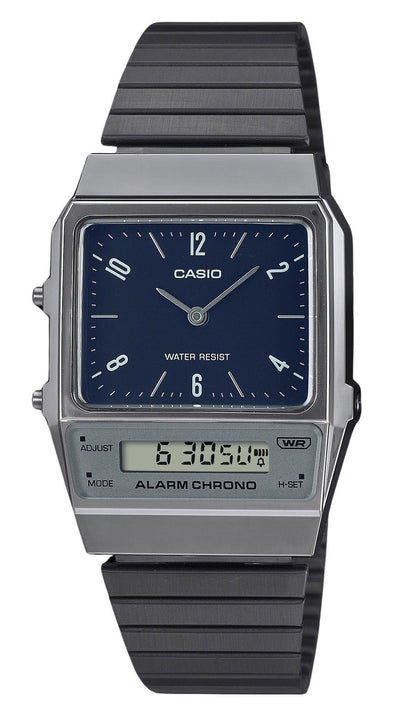 Casio Vintage Quartz movement Blue Stainless steel Male AQ-800EB-2A. A brand-new Casio Vintage watch featuring a Blue dial and a Stainless steel strap. Front view.