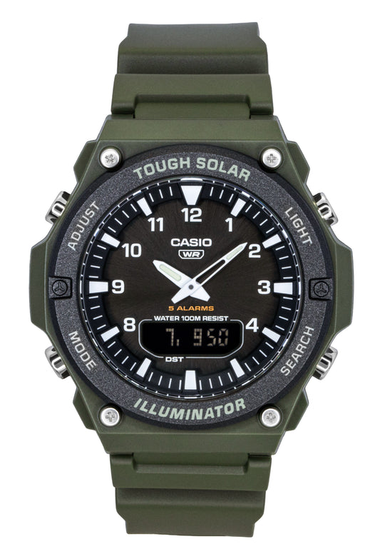 Casio Standard Solar powered Black Male AQ-S820W-3BV. A brand-new Casio Standard watch featuring a Black dial. Front view.