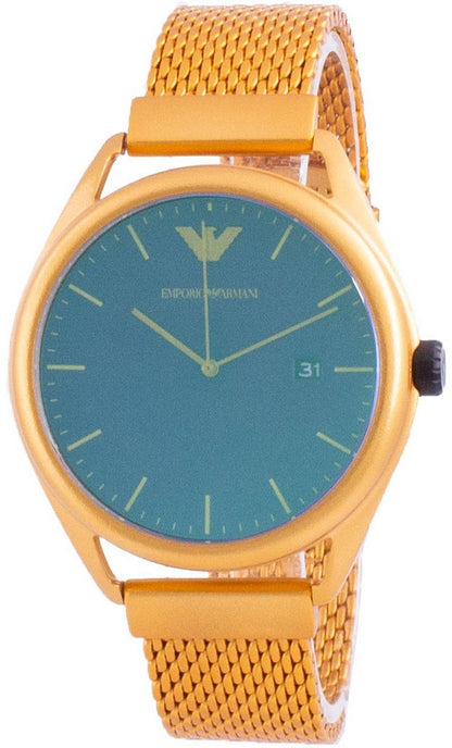 Emporio Armani Matteo Date display Purple Male AR11327. A brand-new Emporio Armani Matteo watch featuring a Purple dial. Side view.