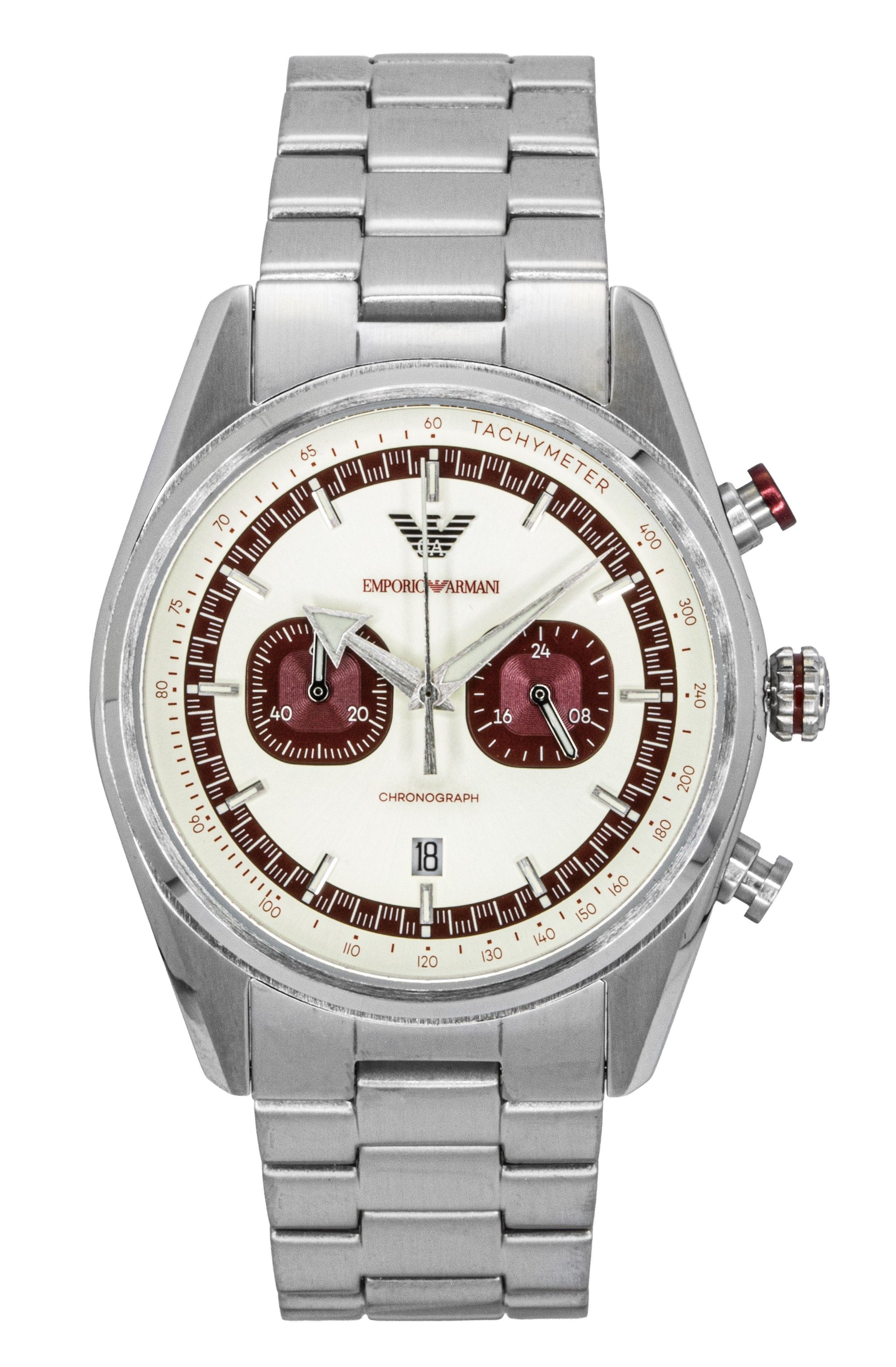 Emporio Armani Automatic movement Multicolor Stainless steel Male AR11645. A brand-new Emporio Armani watch featuring a Multicolor dial and a Stainless steel strap. Front view.