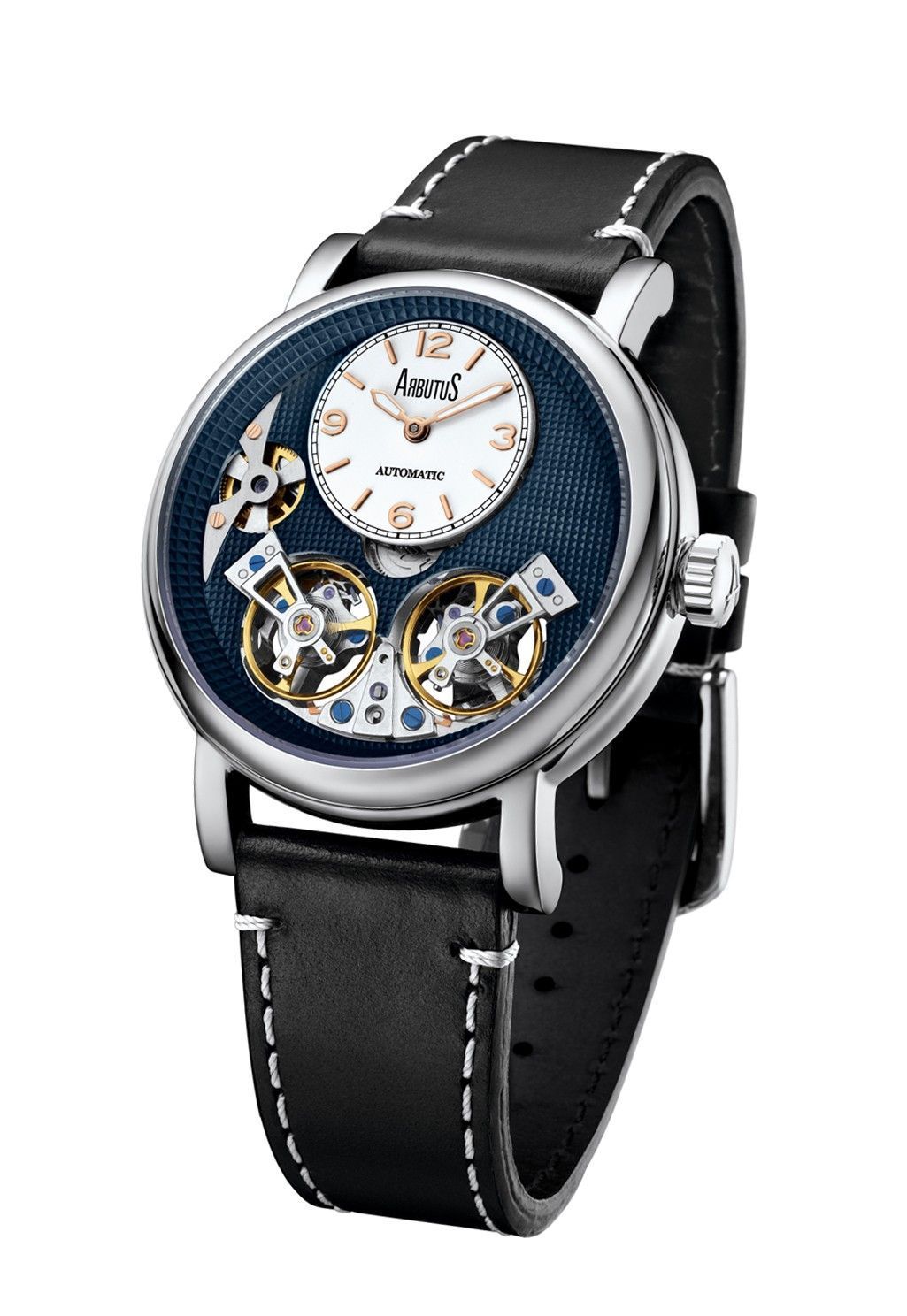 Arbutus Wall Street Automatic movement Black Leather Male AR1804SUB.-.AR. A brand-new Arbutus Wall Street watch featuring a Black dial and a Leather strap. Angled view.