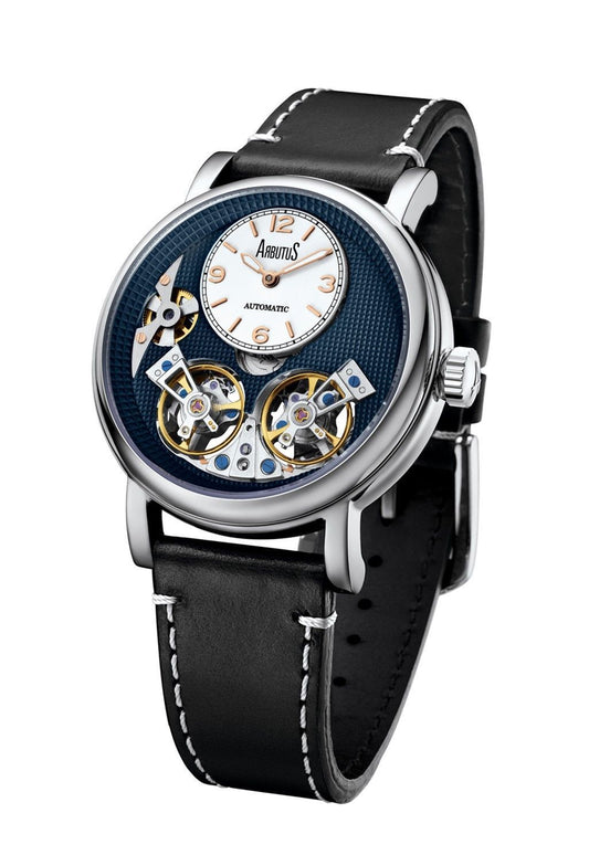 Arbutus Wall Street Automatic movement Black Leather Male AR1804SUB.-.AR. A brand-new Arbutus Wall Street watch featuring a Black dial and a Leather strap. Angled view.