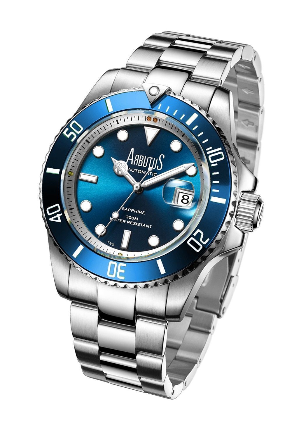Arbutus Wall Street Automatic movement Blue Stainless steel Male AR1907SUS.-.AR. A brand-new Arbutus Wall Street watch featuring a Blue dial and a Stainless steel strap. Angled view.