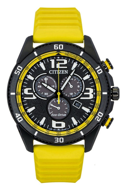 Citizen Eco-Drive Quartz movement Black Rubber Male AT2585-08E. A brand-new Citizen Eco-Drive watch featuring a Black dial and a Rubber strap. Side view.
