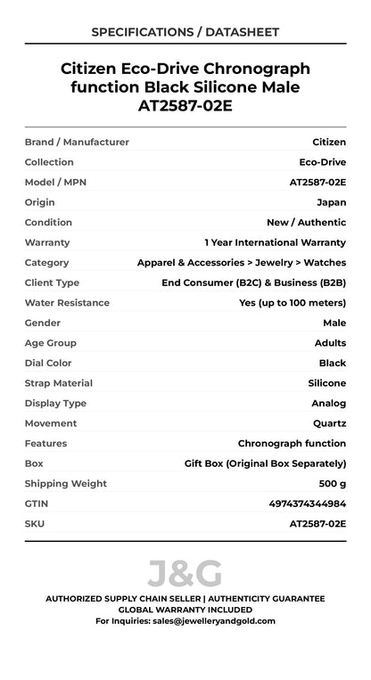 Citizen Eco-Drive Chronograph function Black Silicone Male AT2587-02E - Specifications