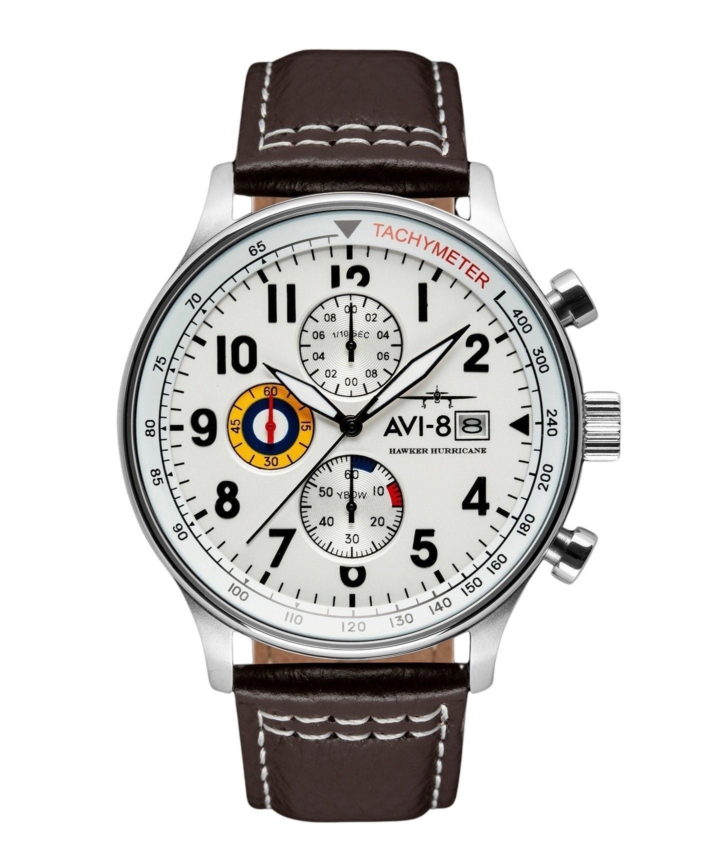 AVI-8 Hawker Hurricane Quartz movement White Male AV-4011-01. A brand-new AVI-8 Hawker watch featuring a White dial. Front view.