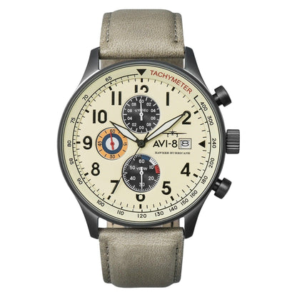 AVI-8 Hawker Hurricane Quartz movement Beige Male AV-4011-0C. A brand-new AVI-8 Hawker watch featuring a Beige dial. Angled view.