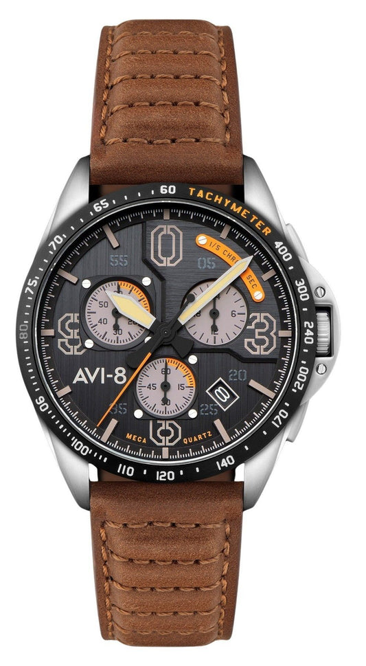 AVI-8 P-51 Mustang Blakeslee Quartz movement Black Male AV-4077-07. A brand-new AVI-8 P-51 Mustang watch featuring a Black dial. Side view.