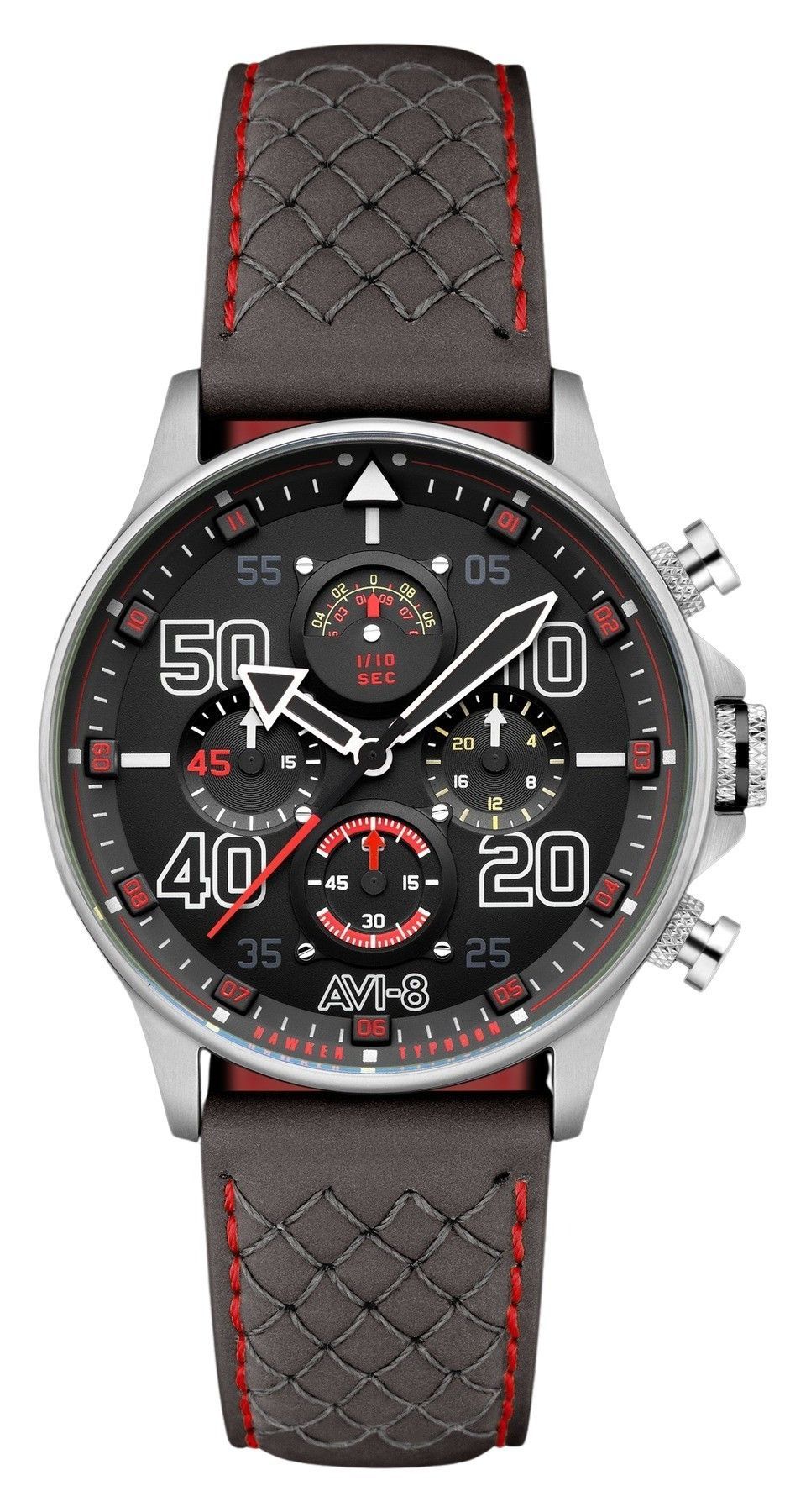 AVI-8 Hawker Quartz movement Black Leather Male AV-4093-0A. A brand-new AVI-8 Hawker watch featuring a Black dial and a Leather strap. Front view.