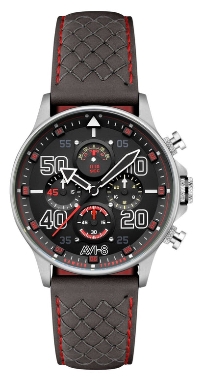 AVI-8 Hawker Quartz movement Black Leather Male AV-4093-0A. A brand-new AVI-8 Hawker watch featuring a Black dial and a Leather strap. Front view.