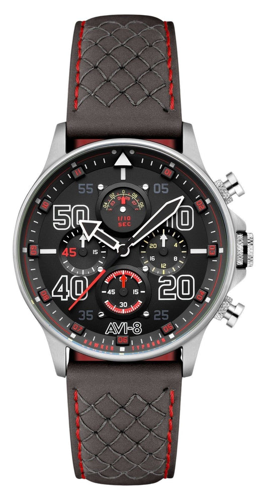 AVI-8 Hawker Quartz movement Black Leather Male AV-4093-0A. A brand-new AVI-8 Hawker watch featuring a Black dial and a Leather strap. Front view.