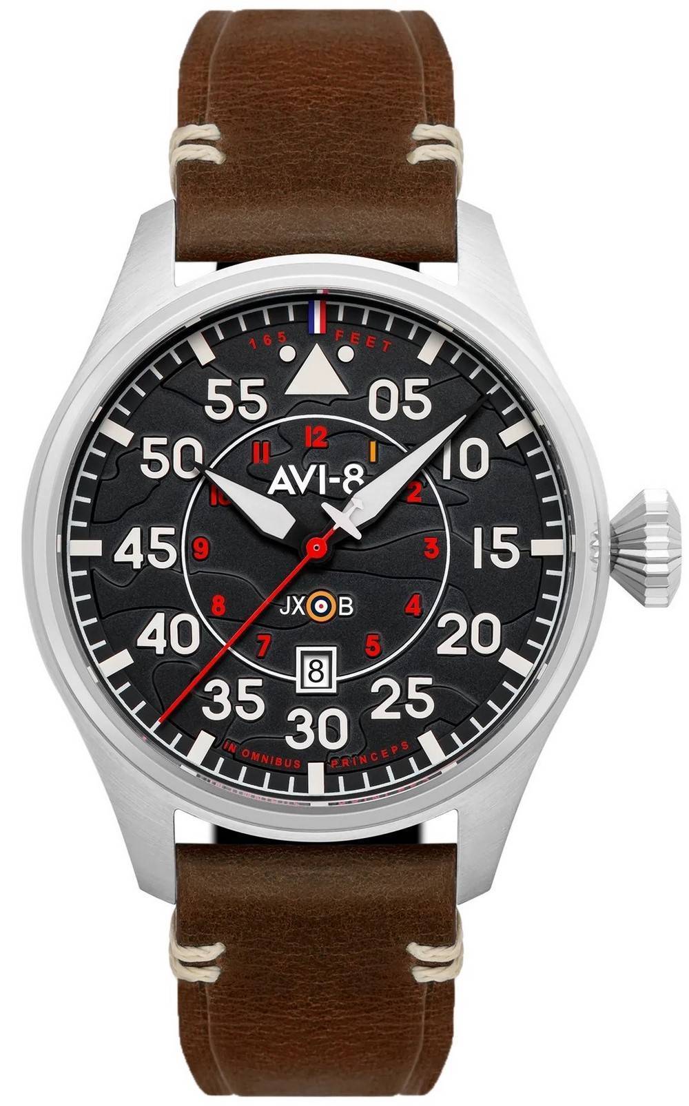 AVI-8 Hawker Hurricane Anti-reflective White Leather Male AV-4097-01. A brand-new AVI-8 Hawker watch featuring a White dial and a Leather strap. Front view.