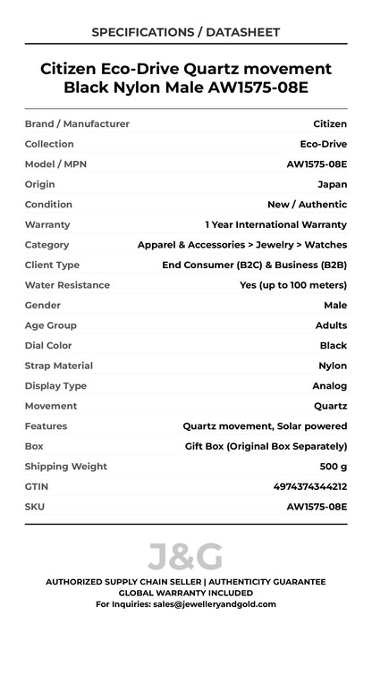 Citizen Eco-Drive Quartz movement Black Nylon Male AW1575-08E - Specifications