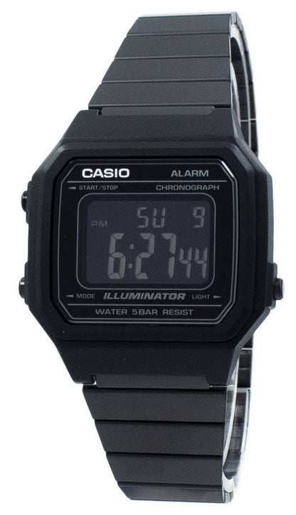 Casio Alarm Black Stainless steel Unisex B650WB-1B. A brand-new Casio watch featuring a Black dial and a Stainless steel strap. Front view.
