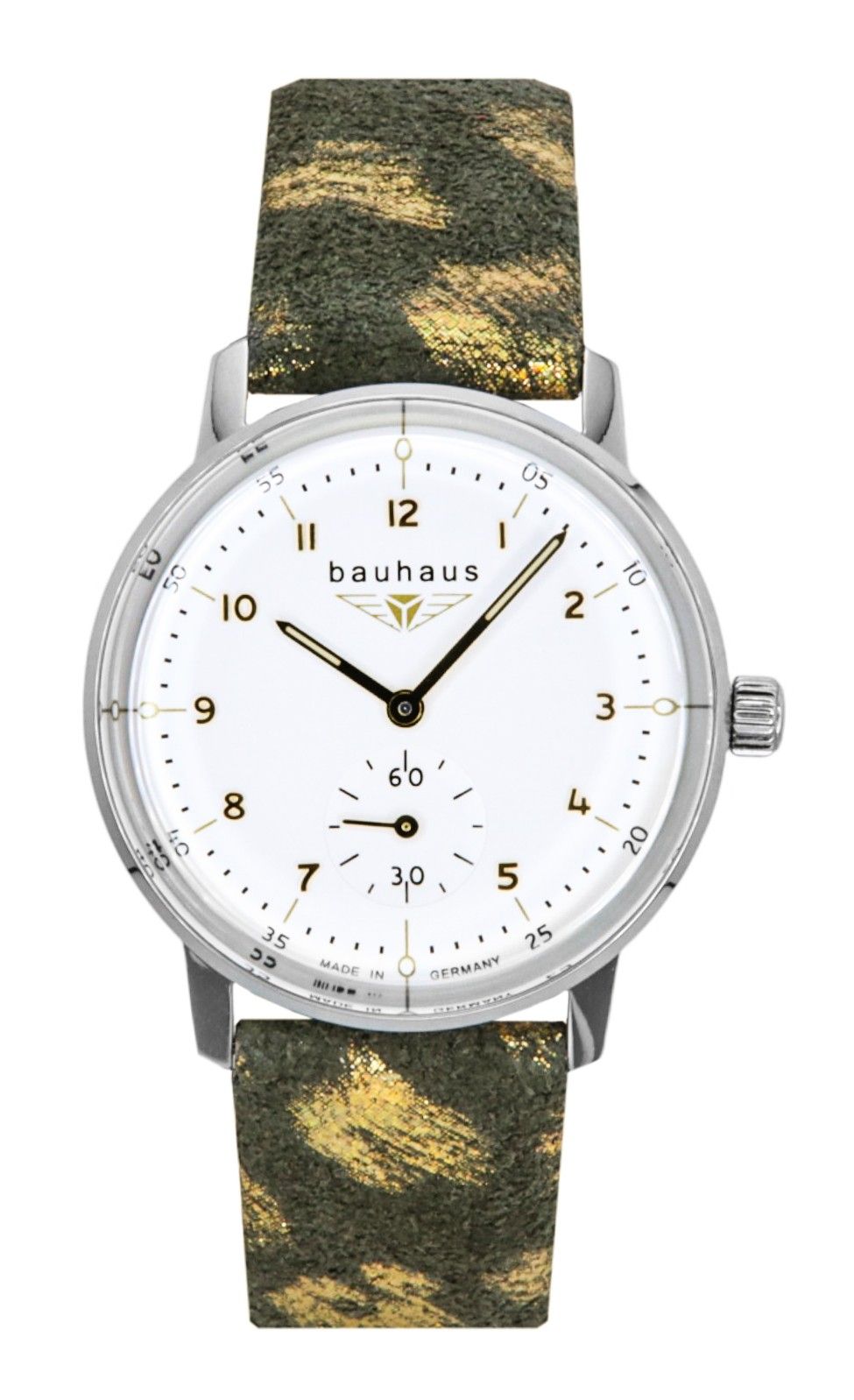 Bauhaus Classic Quartz movement White Leather Female BA-20371. A brand-new Bauhaus Classic watch featuring a White dial and a Leather strap. Angled view.