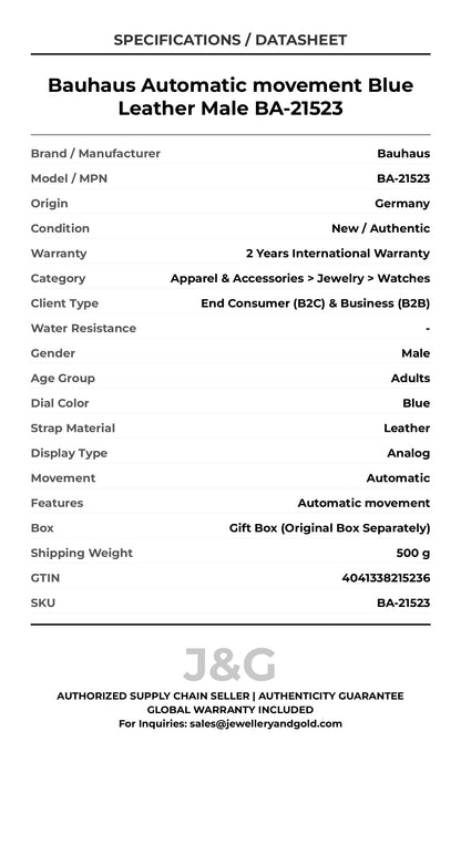 Bauhaus Automatic movement Blue Leather Male BA-21523 - Specifications