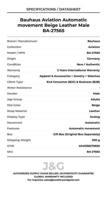 Bauhaus Aviation Automatic movement Beige Leather Male BA-27565 - Specifications