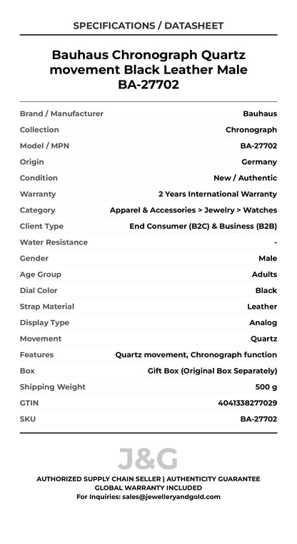 Bauhaus Chronograph Quartz movement Black Leather Male BA-27702 - Specifications