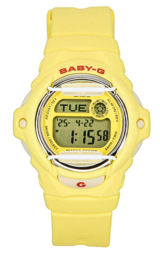 Casio Baby-G Alarm White Female BG-169CH-9. A brand-new Casio Baby-G watch featuring a White dial. Angled view.