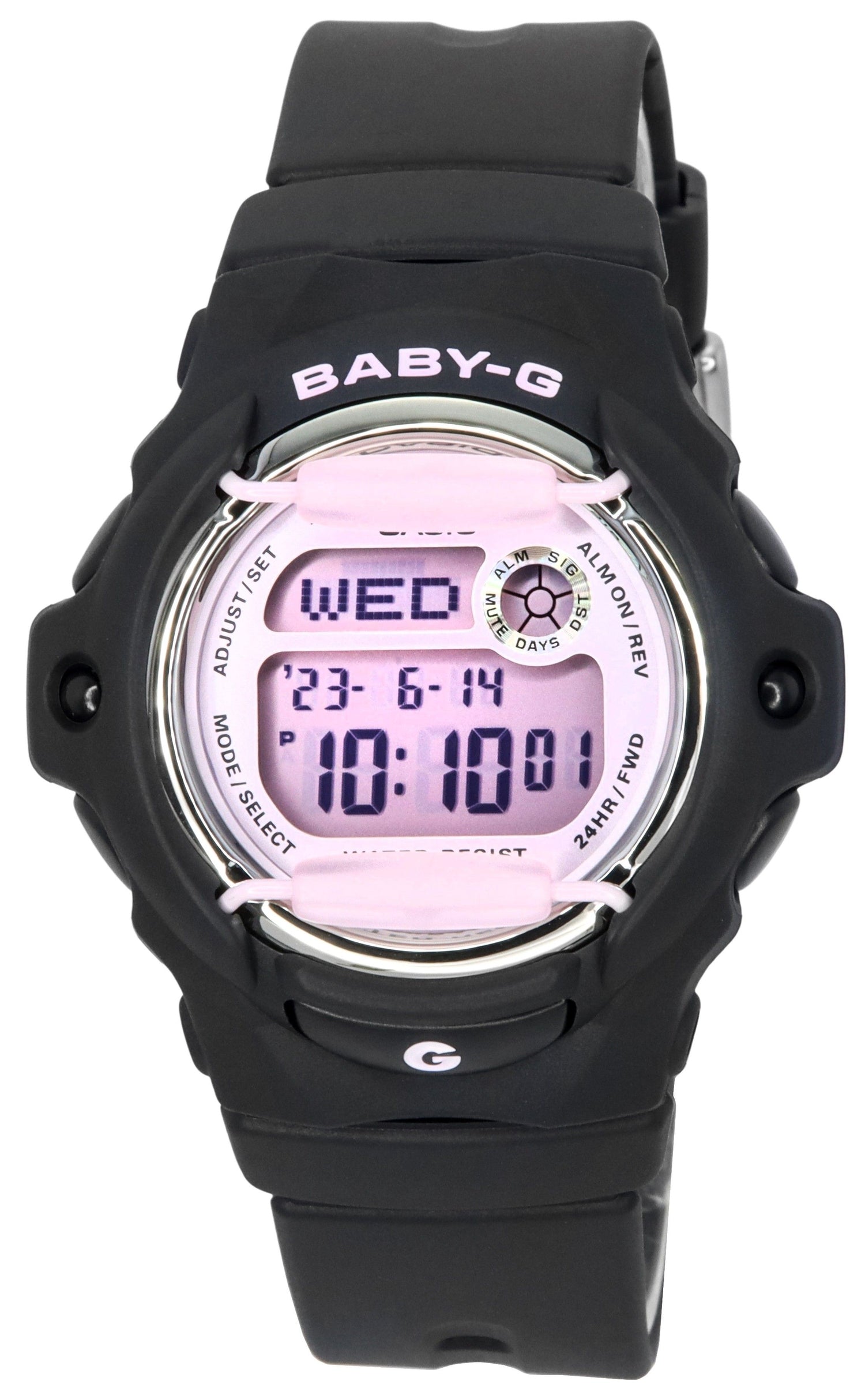 Casio Baby-G Alarm Pink Female BG-169U-1C. A brand-new Casio Baby-G watch featuring a Pink dial. Front view.