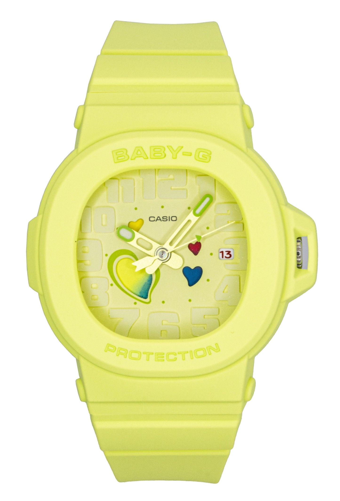Casio Baby-G Quartz movement Green Female BGA-10-3A. A brand-new Casio Baby-G watch featuring a Green dial. Side view.