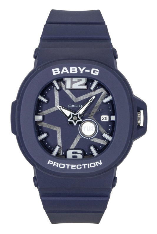 Casio Baby-G Quartz movement Blue Female BGA-10D-2A1. A brand-new Casio Baby-G watch featuring a Blue dial. Angled view.
