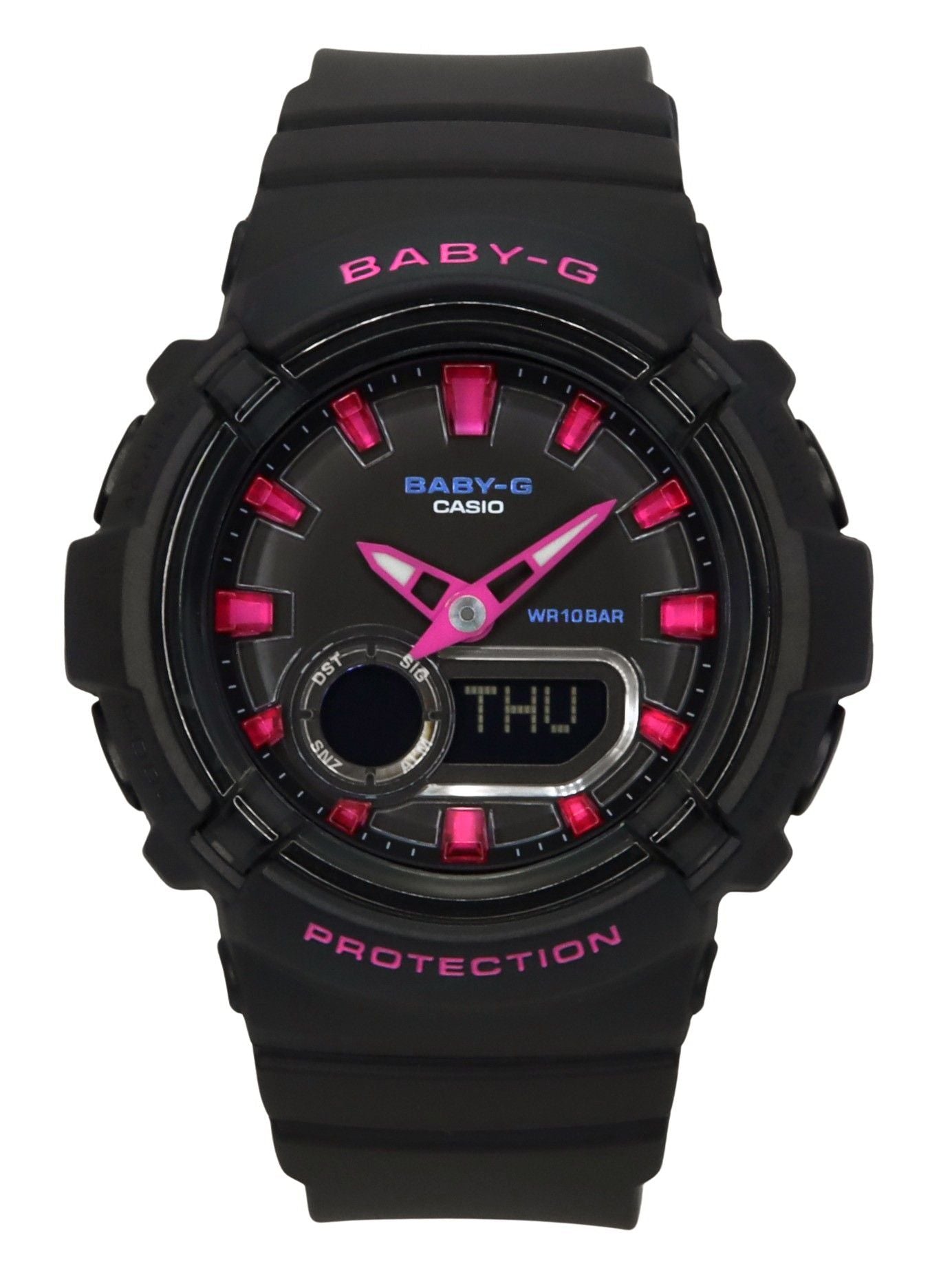 Casio Baby-G Quartz movement Black Female BGA-280DN-1A. A brand-new Casio Baby-G watch featuring a Black dial. Front view.