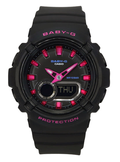 Casio Baby-G Quartz movement Black Female BGA-280DN-1A. A brand-new Casio Baby-G watch featuring a Black dial. Front view.