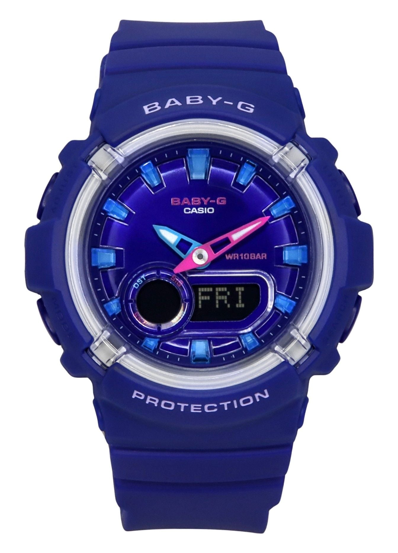 Casio Baby-G Quartz movement Blue Female BGA-280DN-2A. A brand-new Casio Baby-G watch featuring a Blue dial. Front view.