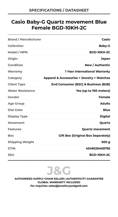 Casio Baby-G Quartz movement Blue Female BGD-10KH-2C - Specifications