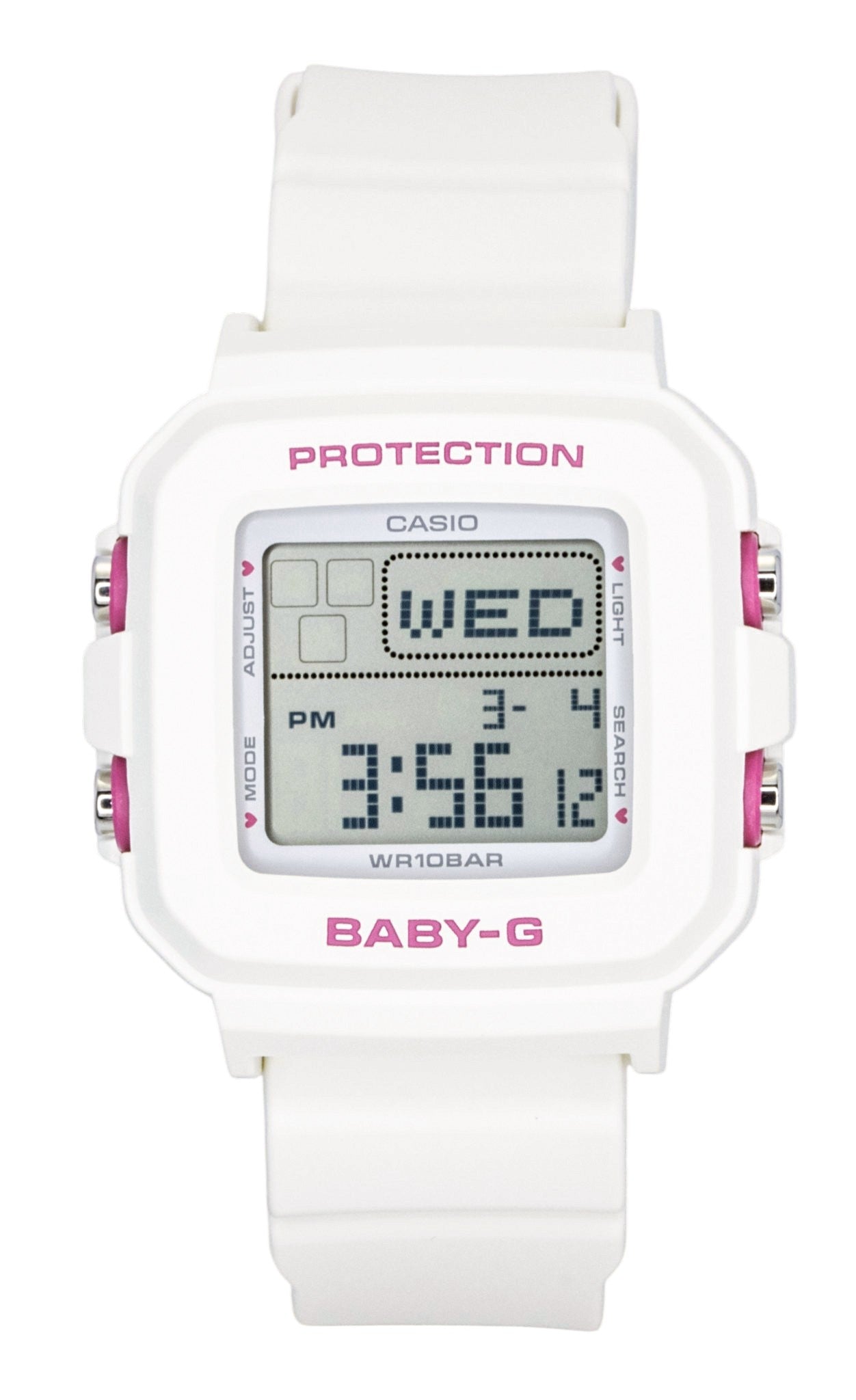 Casio Baby-G Quartz movement Blue Female BGD-10KH-7. A brand-new Casio Baby-G watch featuring a Blue dial. Side view.