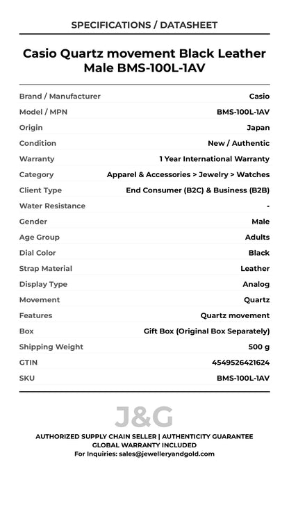 Casio Quartz movement Black Leather Male BMS-100L-1AV - Specifications