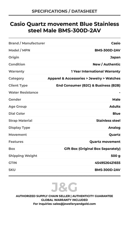 Casio Quartz movement Blue Stainless steel Male BMS-300D-2AV - Specifications