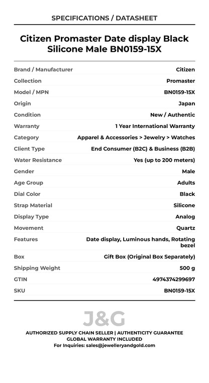 Citizen Promaster Date display Black Silicone Male BN0159-15X - Specifications