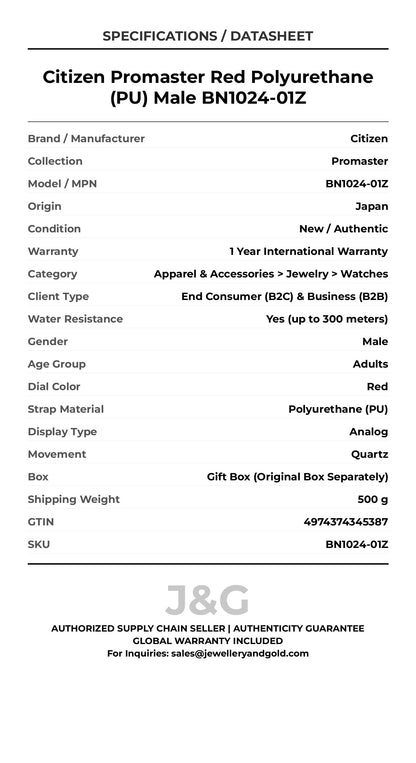 Citizen Promaster Red Polyurethane (PU) Male BN1024-01Z - Specifications