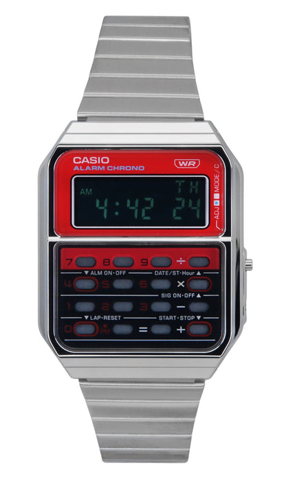 Casio Vintage Quartz movement Blue Stainless steel Male CA-500WE-4B. A brand-new Casio Vintage watch featuring a Blue dial and a Stainless steel strap. Side view.