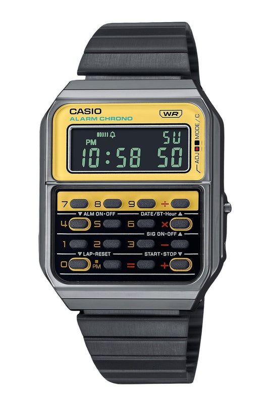 Casio Vintage Quartz movement Black Stainless steel Male CA-500WEGG-9B. A brand-new Casio Vintage watch featuring a Black dial and a Stainless steel strap. Front view.