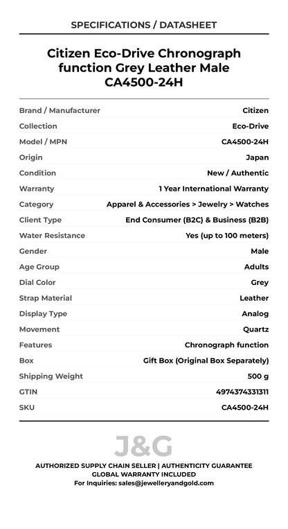 Citizen Eco-Drive Chronograph function Grey Leather Male CA4500-24H - Specifications