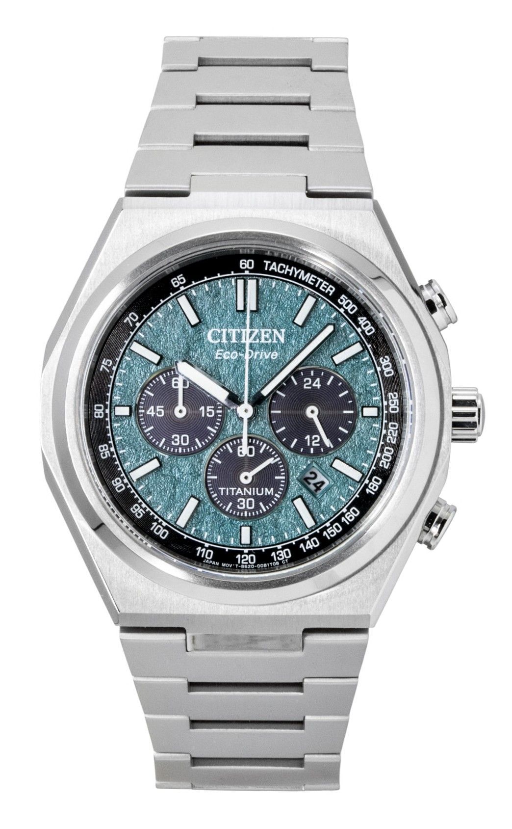 Citizen Eco-Drive Automatic movement Green Titanium Male CA4610-85X. A brand-new Citizen Eco-Drive watch featuring a Green dial and a Titanium strap. Angled view.