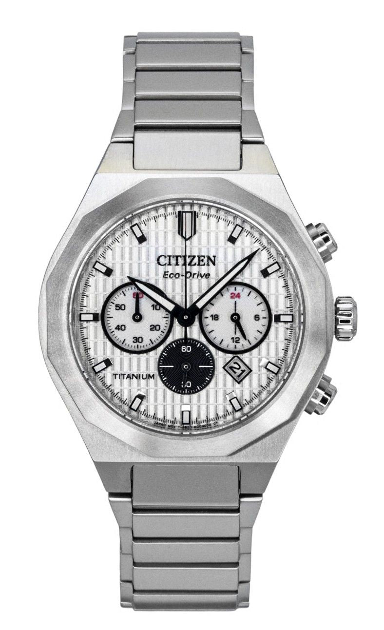 Citizen Eco-Drive Automatic movement White Titanium Male CA4690-51A. A brand-new Citizen Eco-Drive watch featuring a White dial and a Titanium strap. Side view.