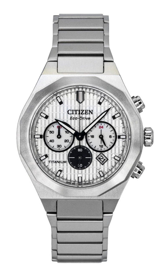 Citizen Eco-Drive Automatic movement White Titanium Male CA4690-51A. A brand-new Citizen Eco-Drive watch featuring a White dial and a Titanium strap. Side view.