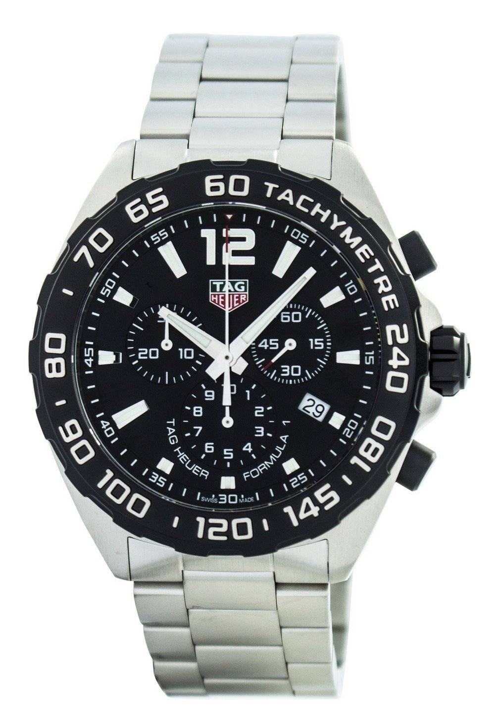 Tag Heuer Formula 1 Date display Black Stainless steel Male CAZ1010.BA0842. A brand-new Tag Heuer Formula 1 watch featuring a Black dial and a Stainless steel strap. Side view.