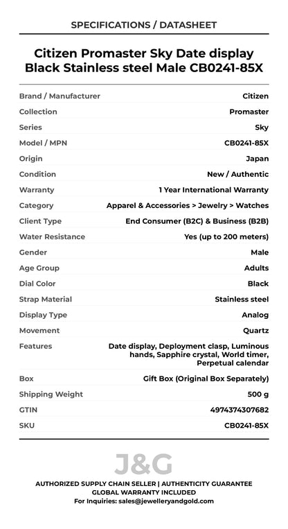 Citizen Promaster Sky Date display Black Stainless steel Male CB0241-85X - Specifications