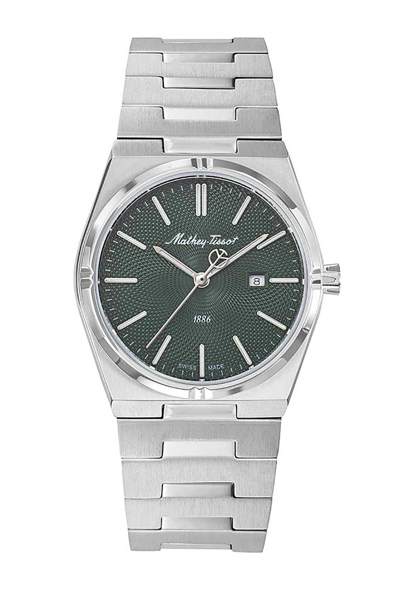 Mathey-Tissot Date display Green Stainless steel Female D118AV.-.MT. A brand-new Mathey-Tissot watch featuring a Green dial and a Stainless steel strap. Front view.