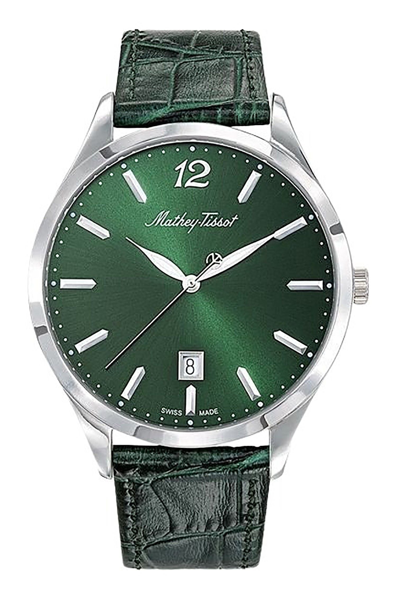 Mathey-Tissot Urban Date display Green Leather Female D411AV.-.MT. A brand-new Mathey-Tissot Urban watch featuring a Green dial and a Leather strap. Angled view.