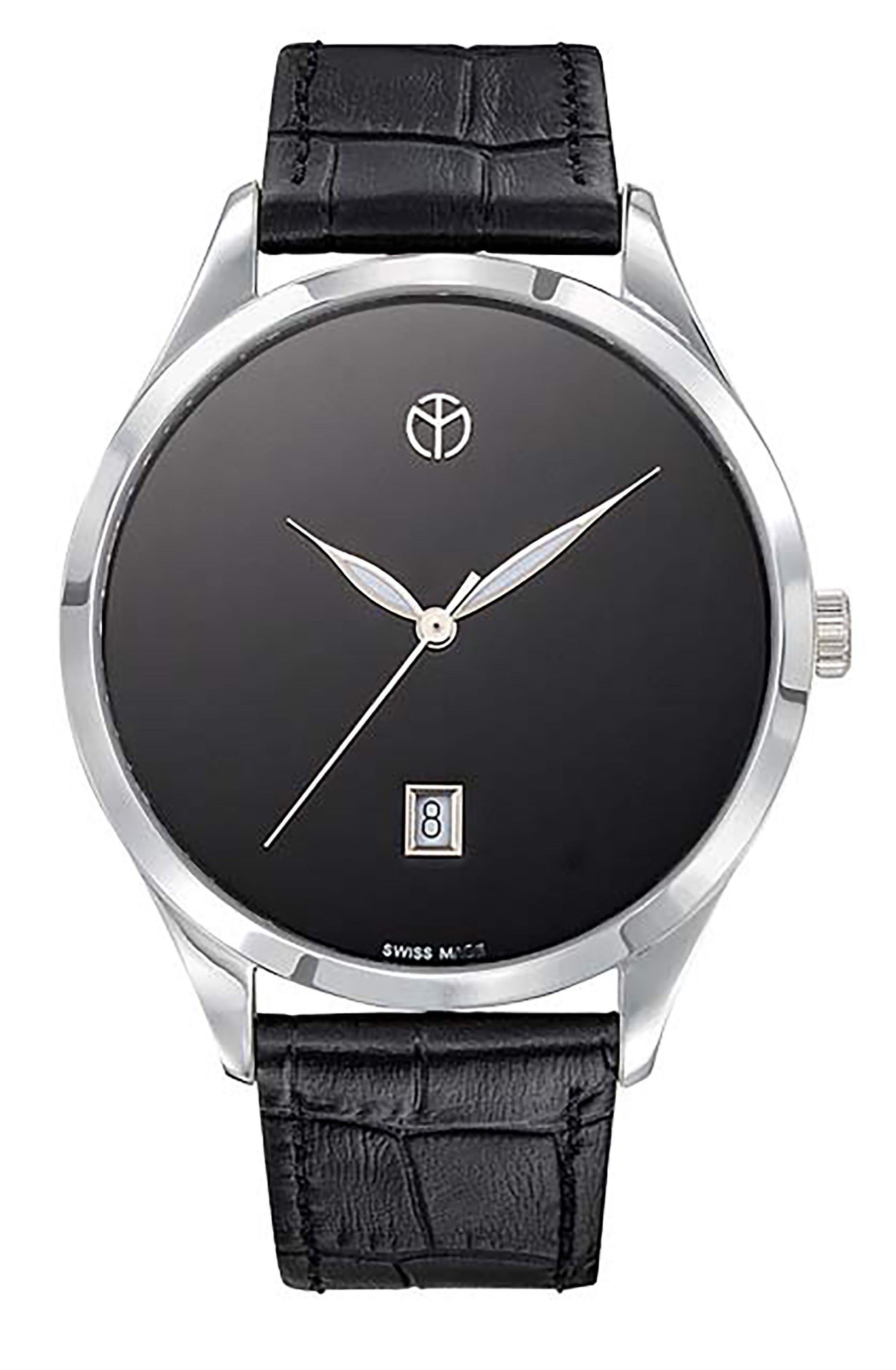 Mathey-Tissot Urban Date display Black Leather Female D411NM.-.MT. A brand-new Mathey-Tissot Urban watch featuring a Black dial and a Leather strap. Angled view.