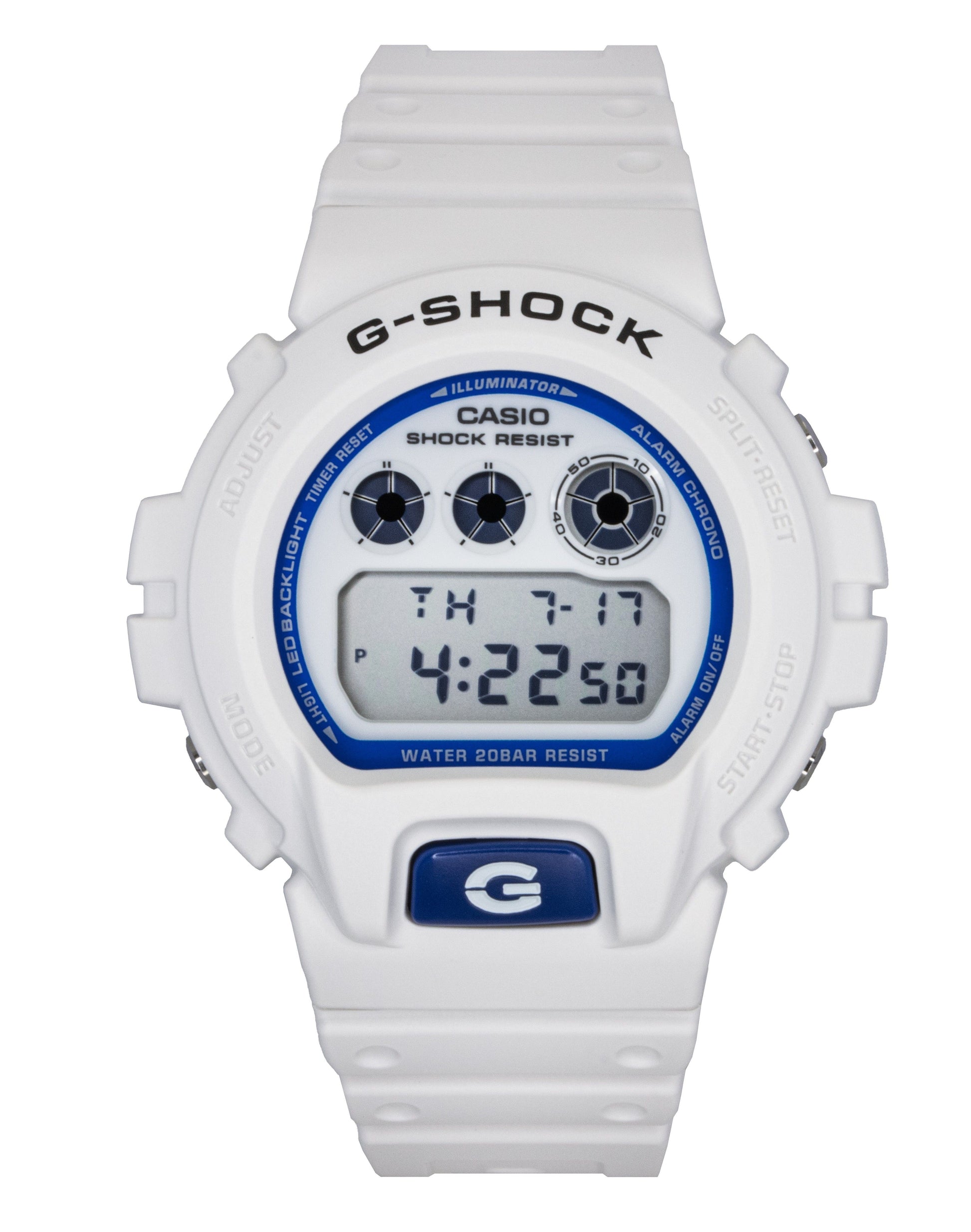 Casio G-Shock Alarm Blue Male DW-6900HDS-7. A brand-new Casio G-Shock watch featuring a Blue dial. Front view.